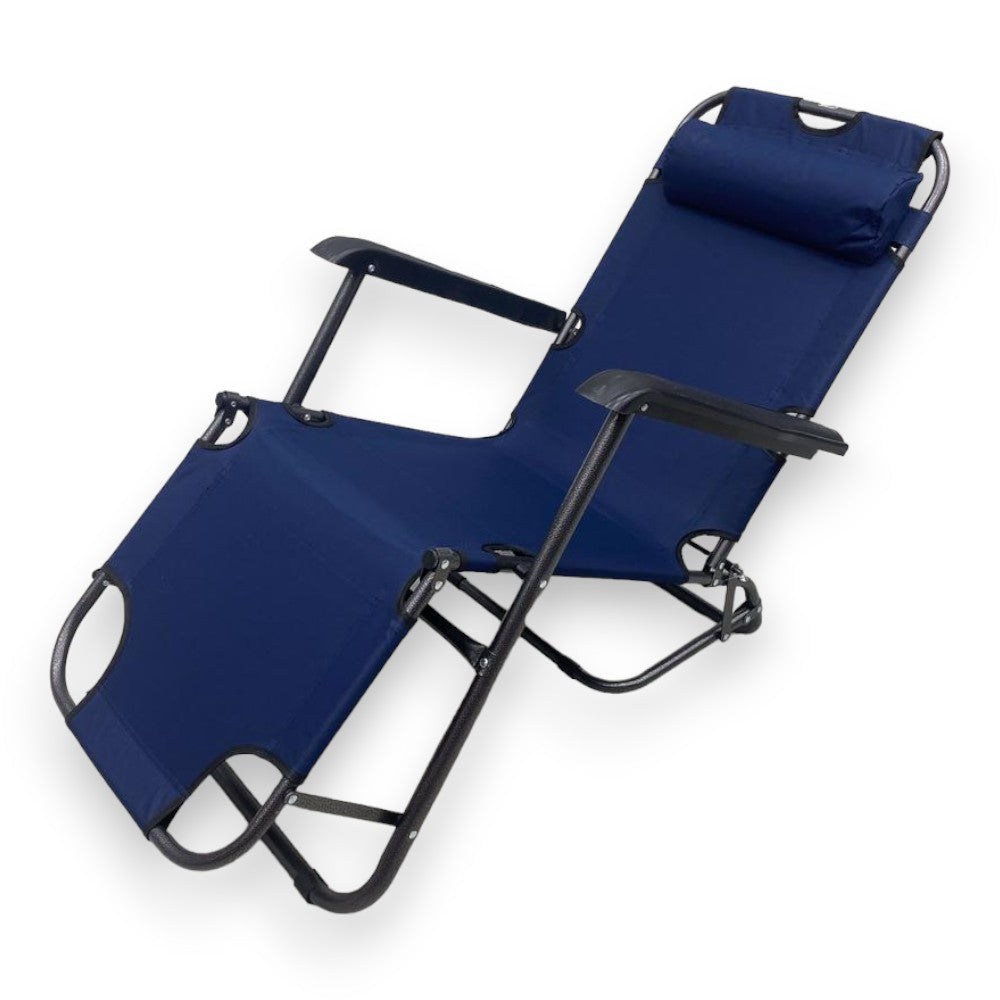 Sdraio per esterno e mare richiudibile con braccioli e cuscino struttura in acciaio e tessuto in oxford