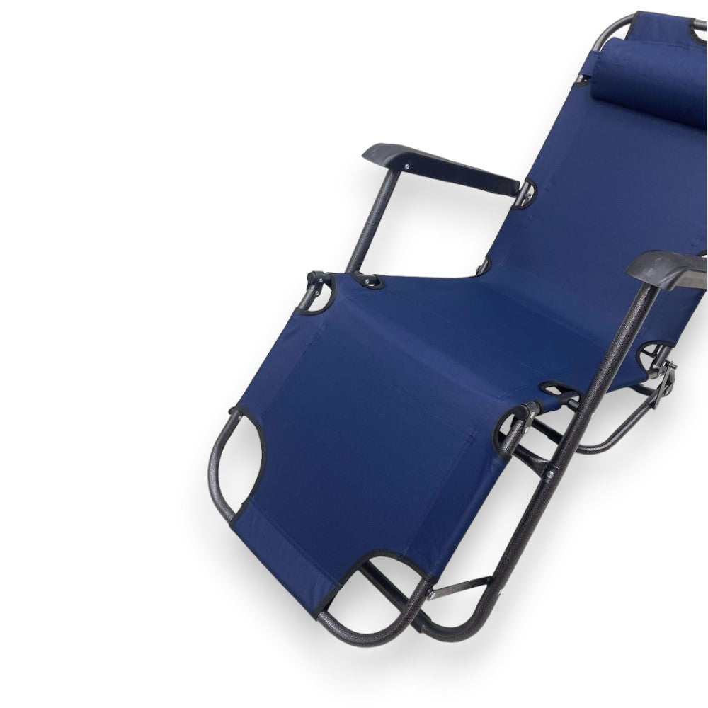 Sdraio per esterno e mare richiudibile con braccioli e cuscino struttura in acciaio e tessuto in oxford