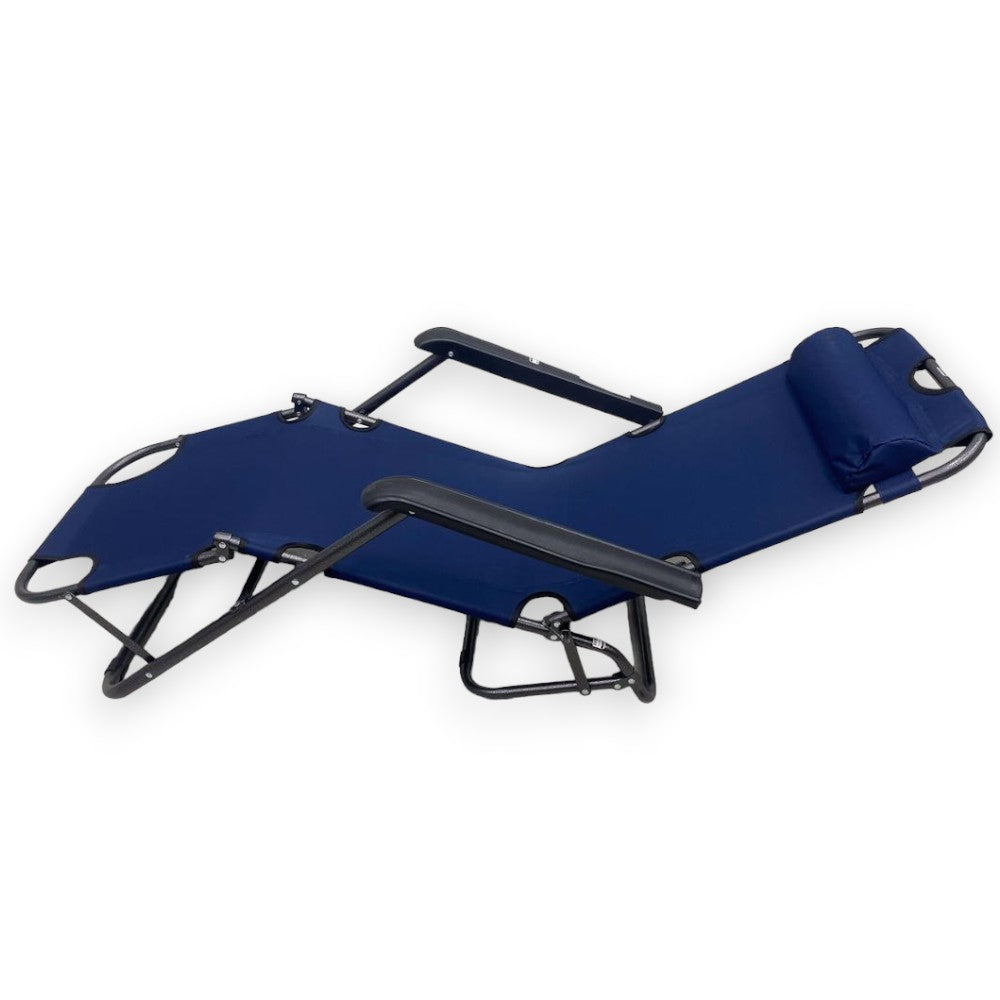 Sdraio per esterno e mare richiudibile con braccioli e cuscino struttura in acciaio e tessuto in oxford