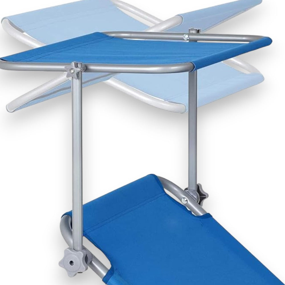 Lettini da spiaggia mare e esterno pieghevoli con parasole regolabile con struttura in acciaio e tessuto in oxford