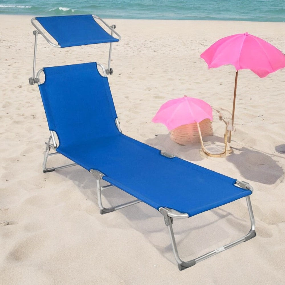 Lettini da spiaggia mare e esterno pieghevoli con parasole regolabile con struttura in acciaio e tessuto in oxford