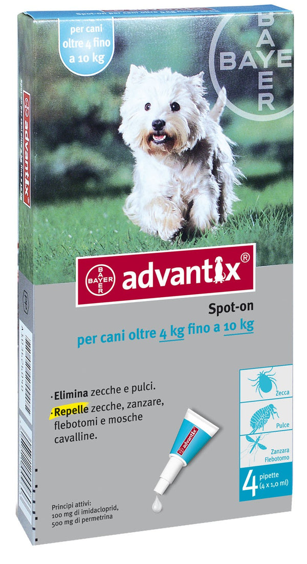 Advantix per cani da 4 a 10 Kg Spot-On repellente contro pulci zecche zanzare BAYER
