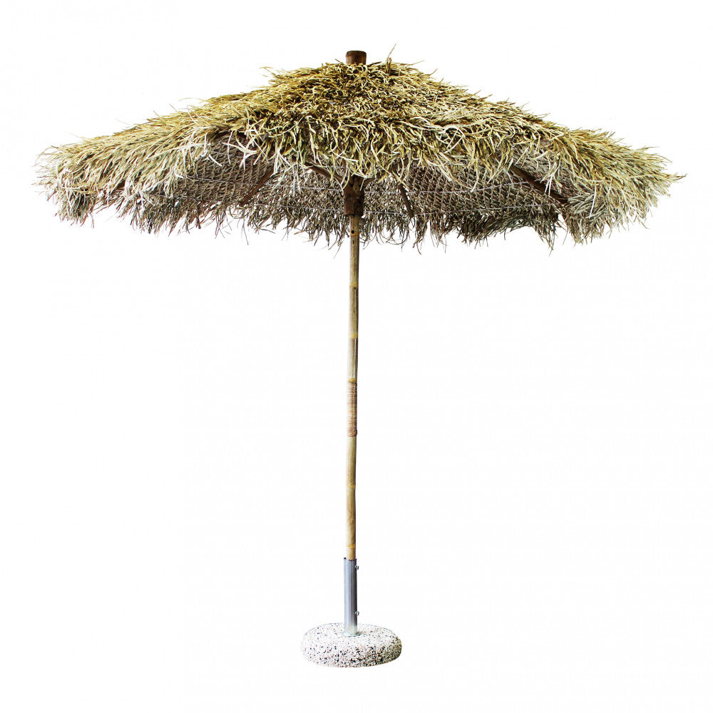 Ombrellone tondo 250 cm lido per locali con struttura in bamboo e copertura effetto paglia Hawaii