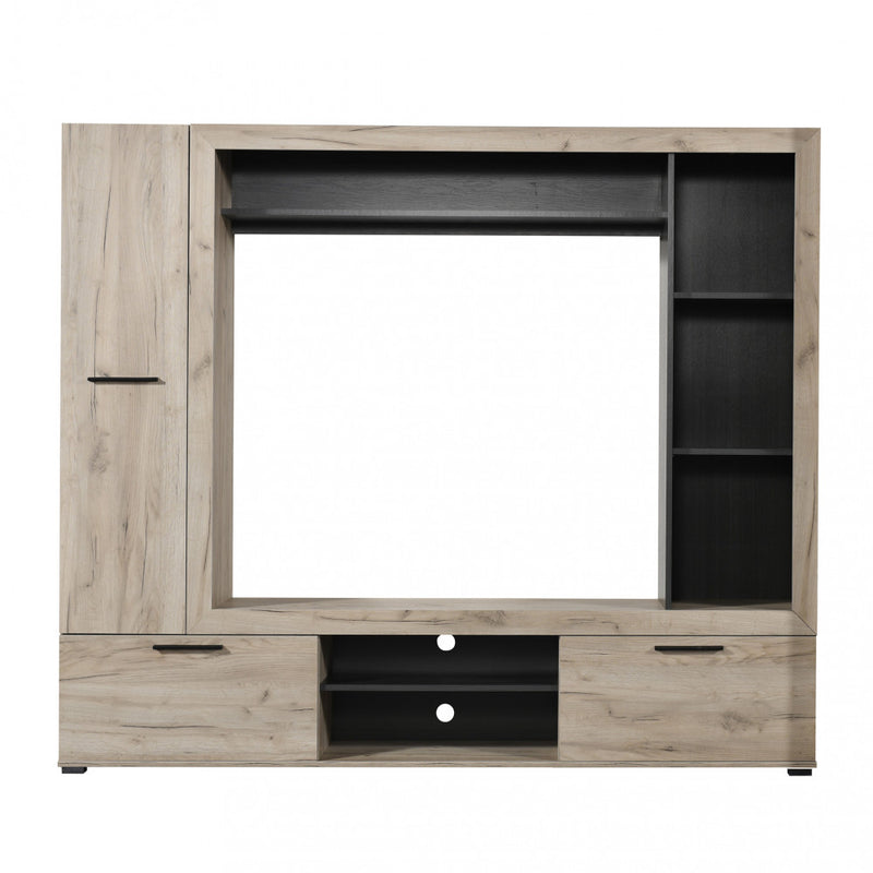 Parete attrezzata elegante moderna porta TV da soggiorno in legno con 11 ripiani e 3 ante Patton