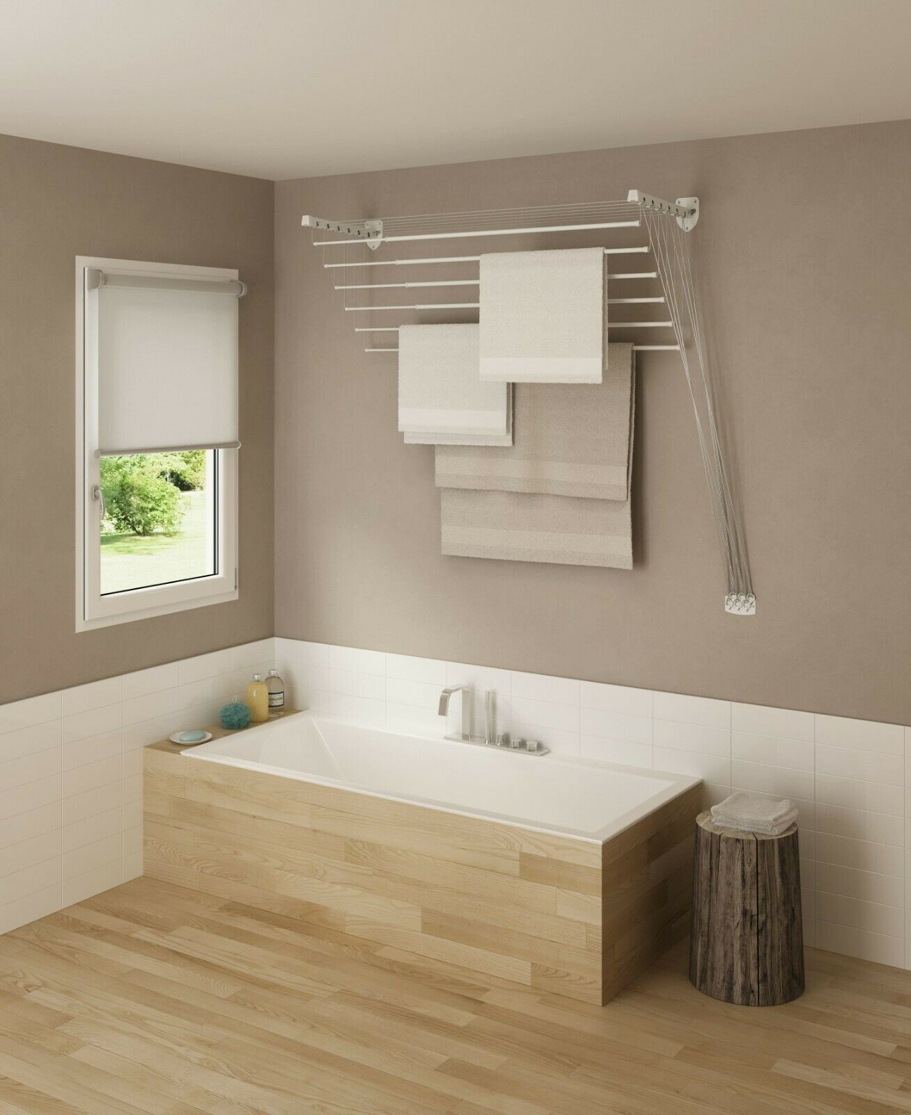 Stendibiancheria a muro con aste telescopiche alza e abbassa per interni o esterni salvaspazio adattabile fino 140 cm