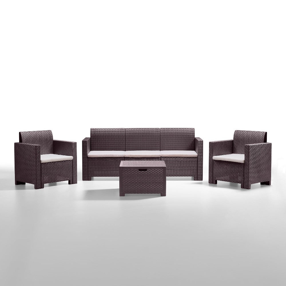 Salotto in rattan con 2 poltrone tavolo divano 3 posti tavolino e cuscini Nebraska