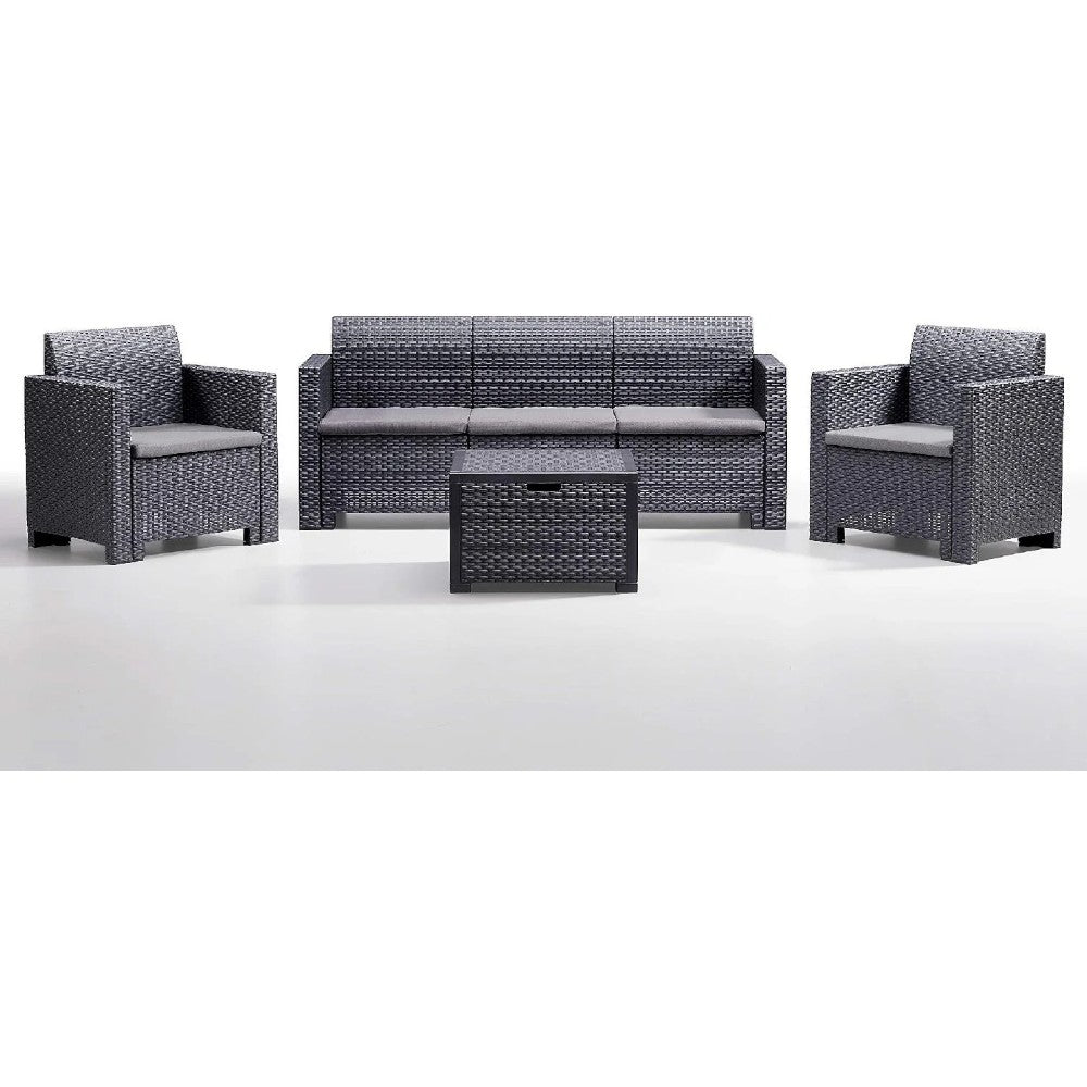 Salotto in rattan con 2 poltrone tavolo divano 3 posti tavolino e cuscini Nebraska