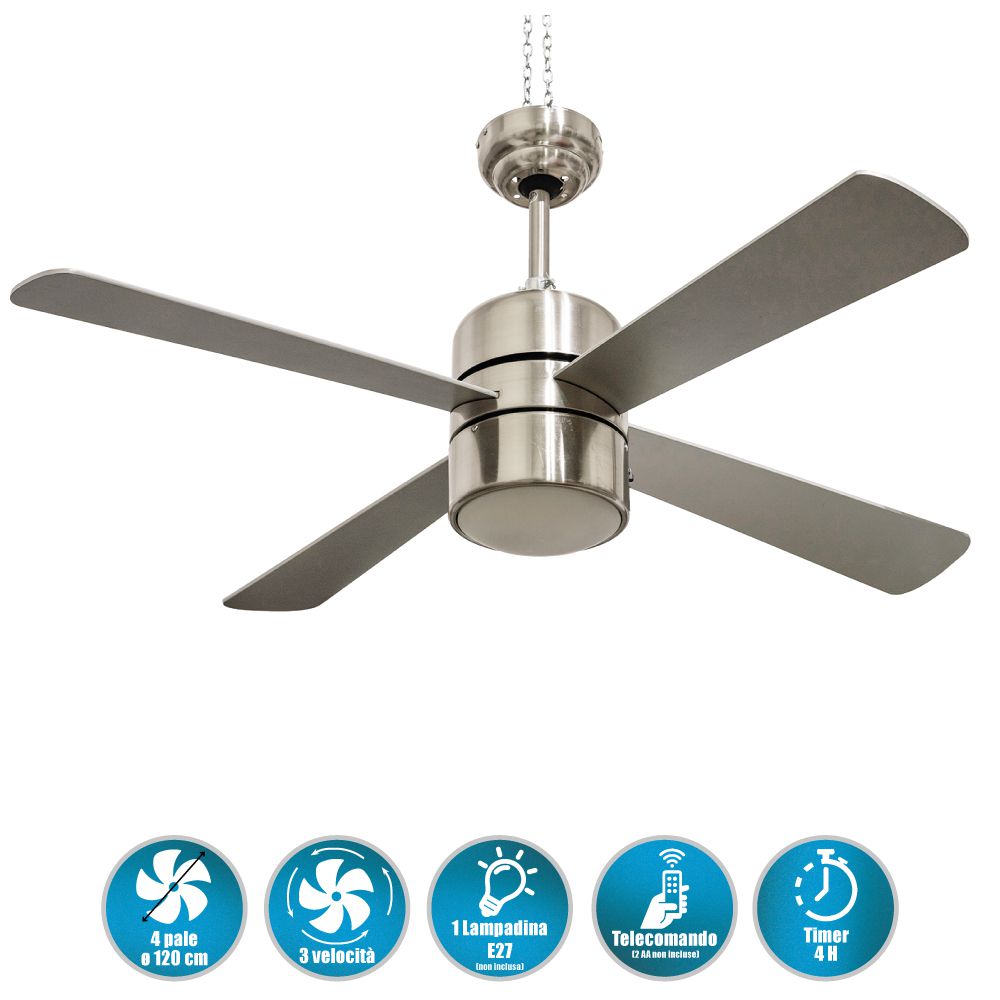 Ventilatore lampadario da soffitto 60W 4 pale in mdf con telecomando