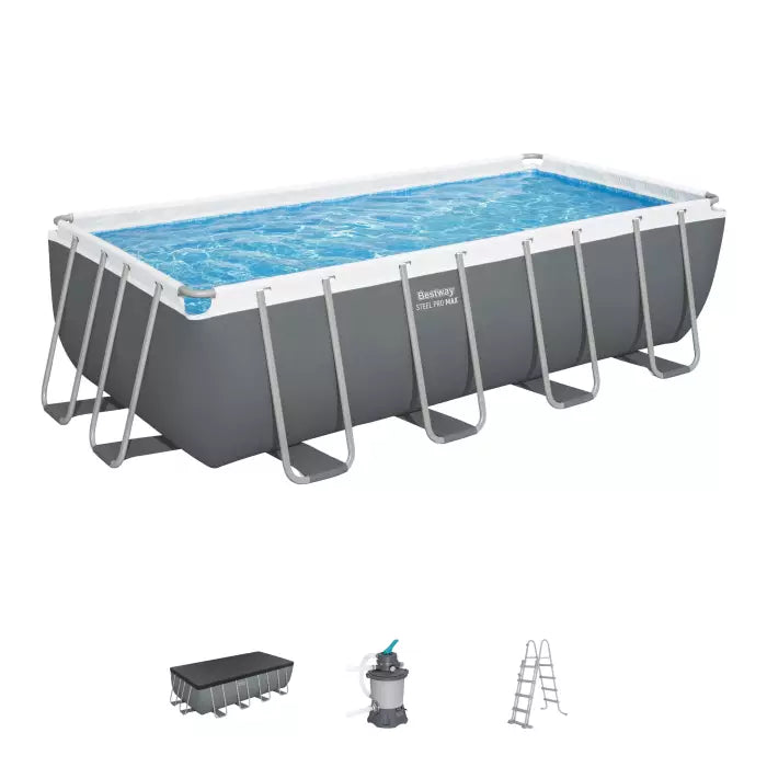 Piscina Power Steel Rettangolare Cm 488X244XH122 Grigio Scuro Bestway 56671
