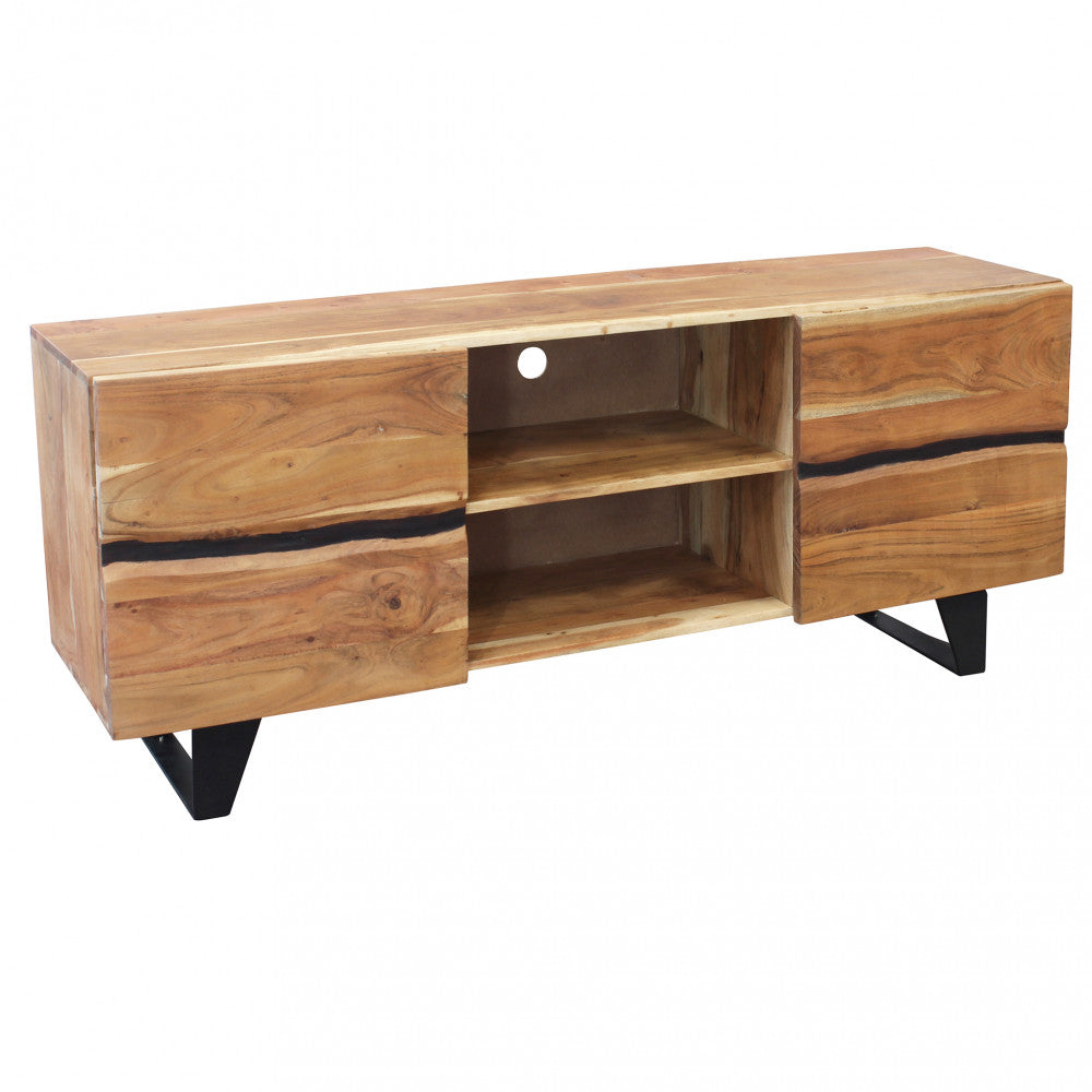 Mobile porta TV in legno di acacia con 2 ante e 2 ripiani Nister