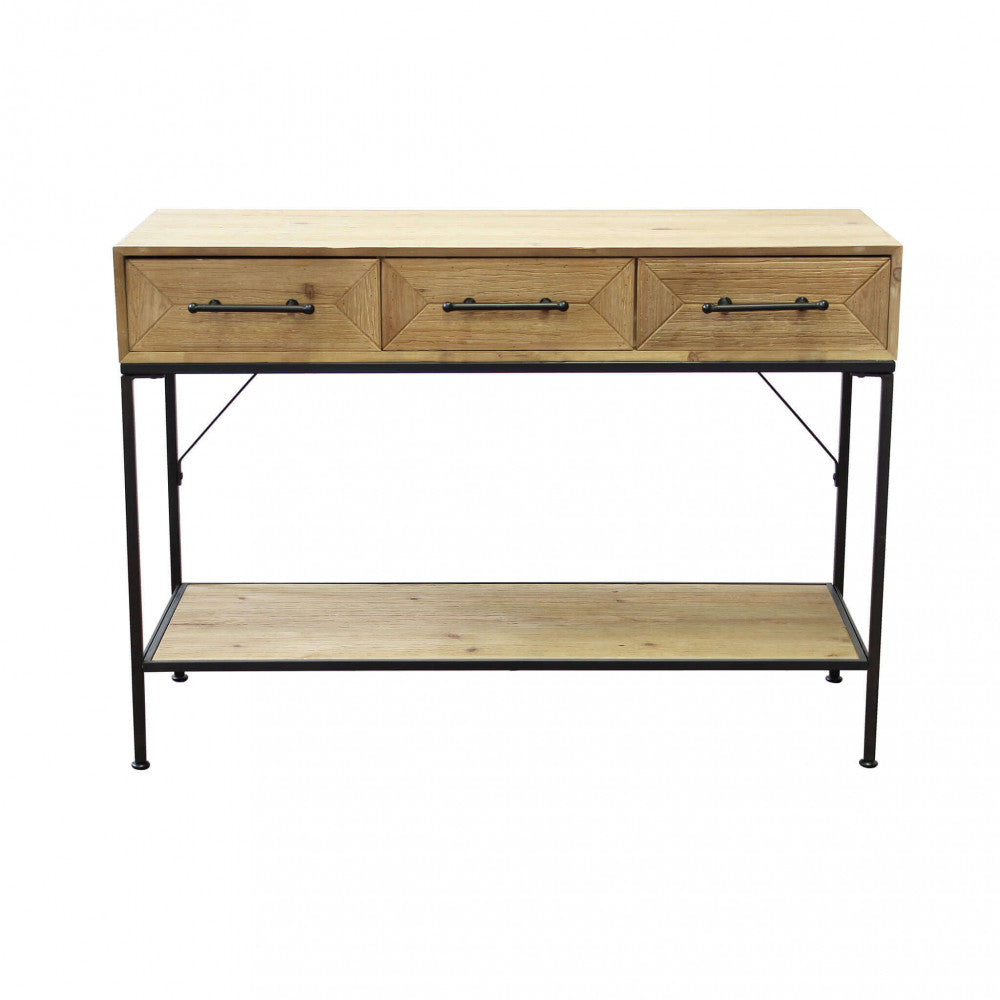 Mobile credenza da ingresso con struttura in legno e metallo con 3 cassetti e ripiano inferiore Linea Industrial