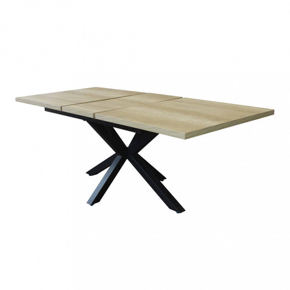 Tavolo allungabile con piano in mdf naturale e struttura in metallo nera 90x160/200xH75 cm Gariè