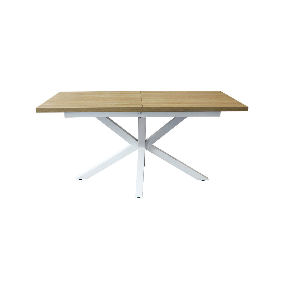 Tavolo allungabile con piano in mdf naturale e struttura in metallo bianco 90x160/200xH75 cm Gariè