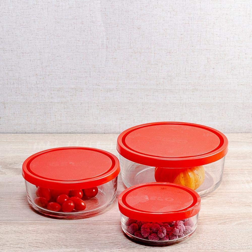 Contenitori tondi in vetro porta alimenti per cucina e viaggio set 3 Pz BORMIOLI