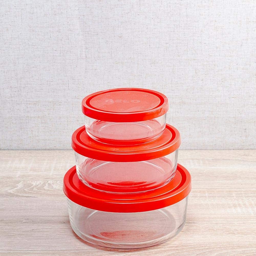 Contenitori tondi in vetro porta alimenti per cucina e viaggio set 3 Pz BORMIOLI