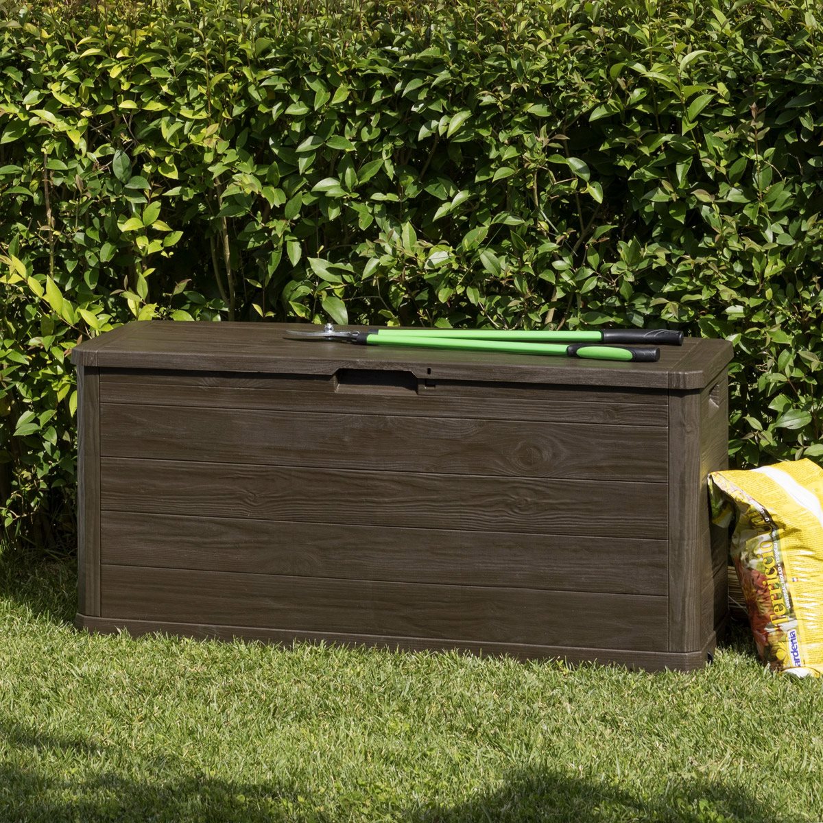 Baule 120x45x56 cassapanca multiuso in resina effetto legno Woody's resina