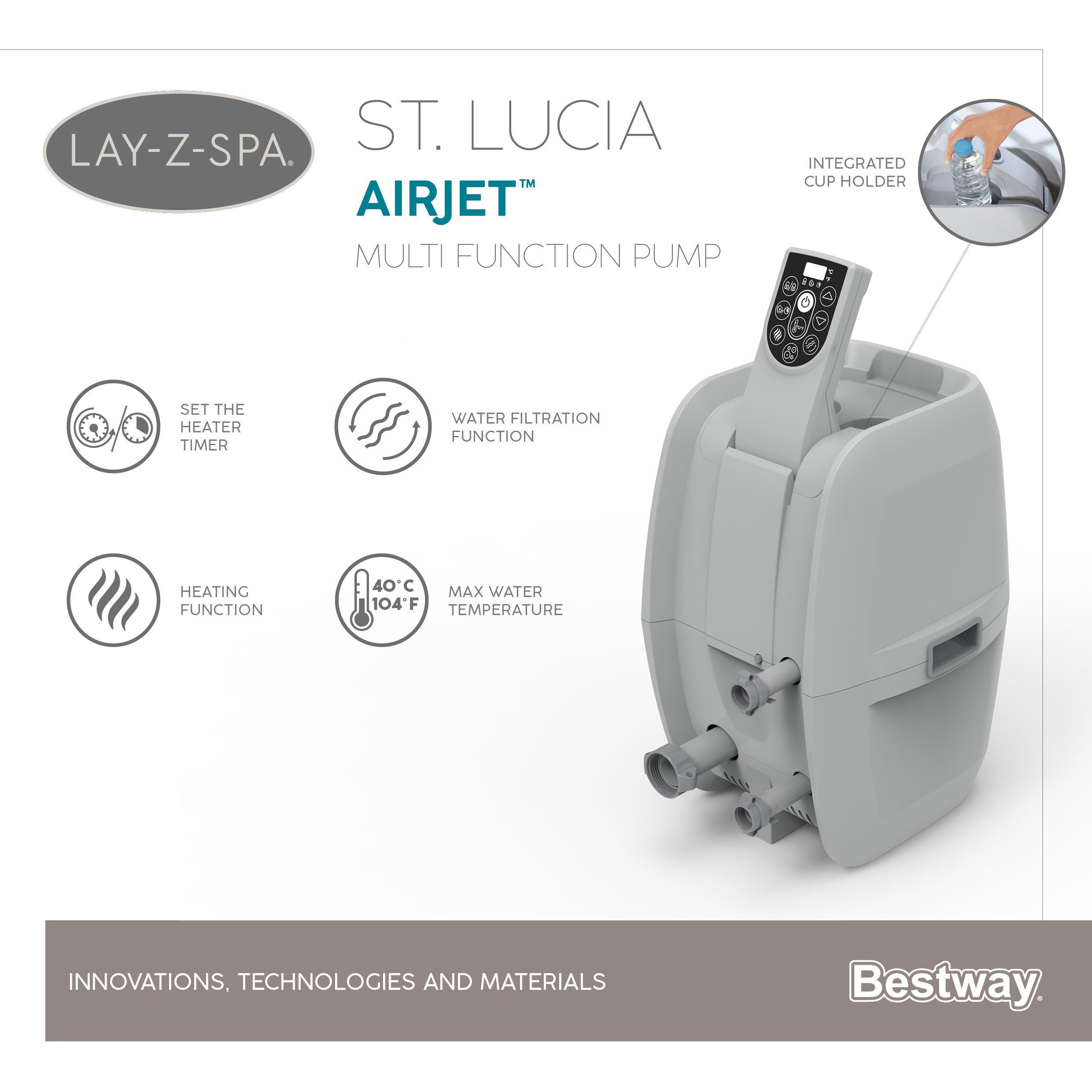 Piscina SPA idromassaggio Lay-Z-Spa St Lucia AirJet  Bestway 60037