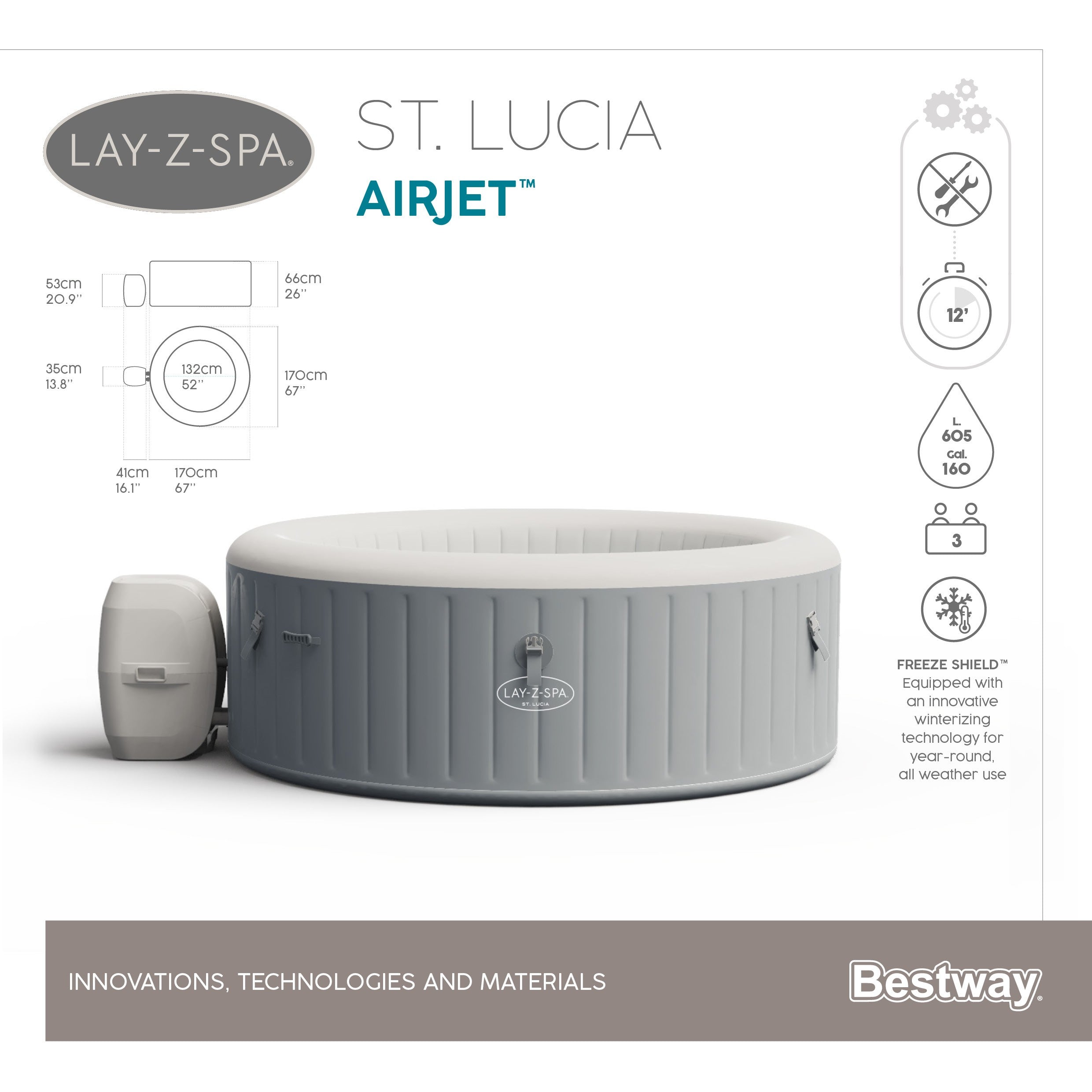 Piscina SPA idromassaggio Lay-Z-Spa St Lucia AirJet  Bestway 60037