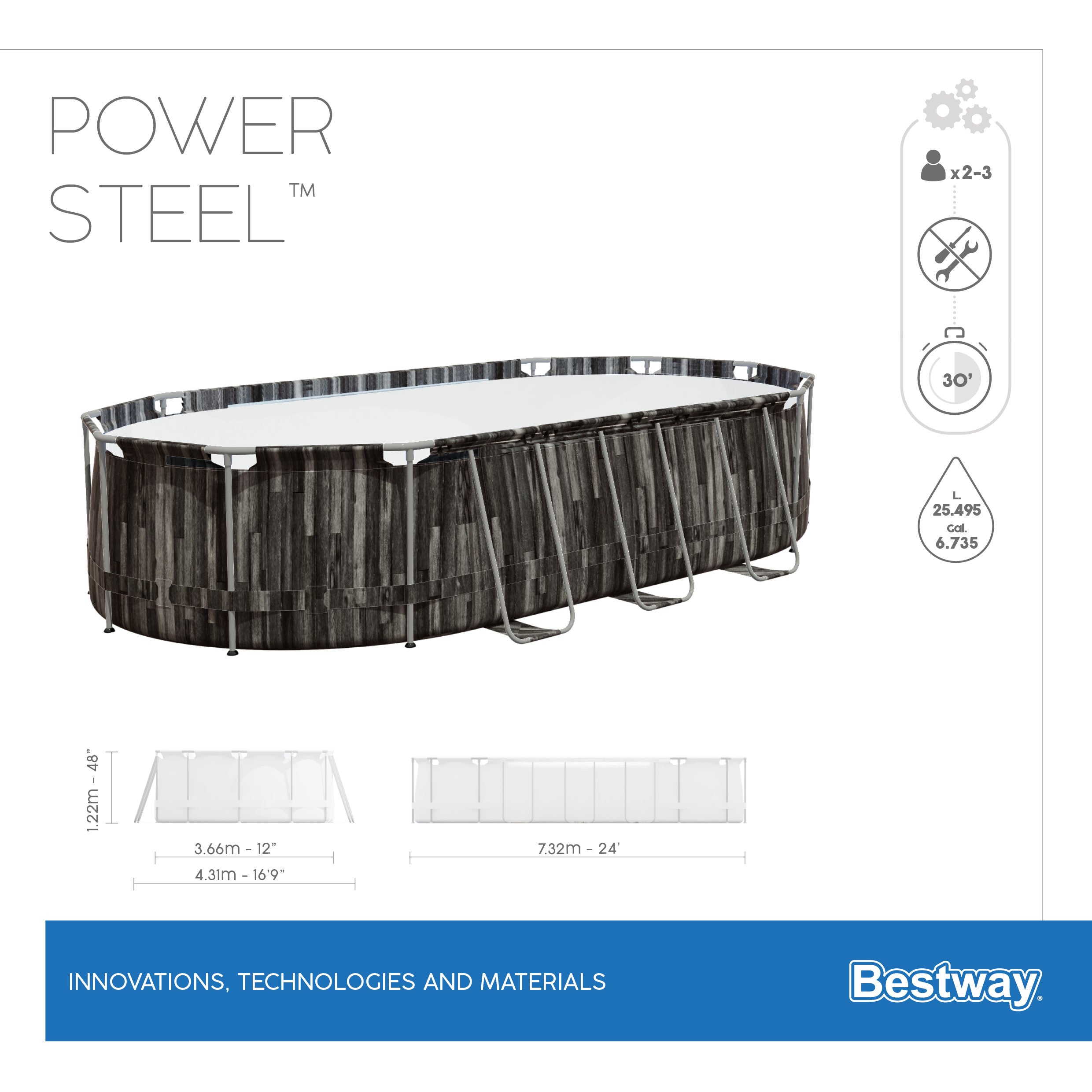 Piscina fuori terra ovale Power Steel 732x366x122 cm Bestway 5611T