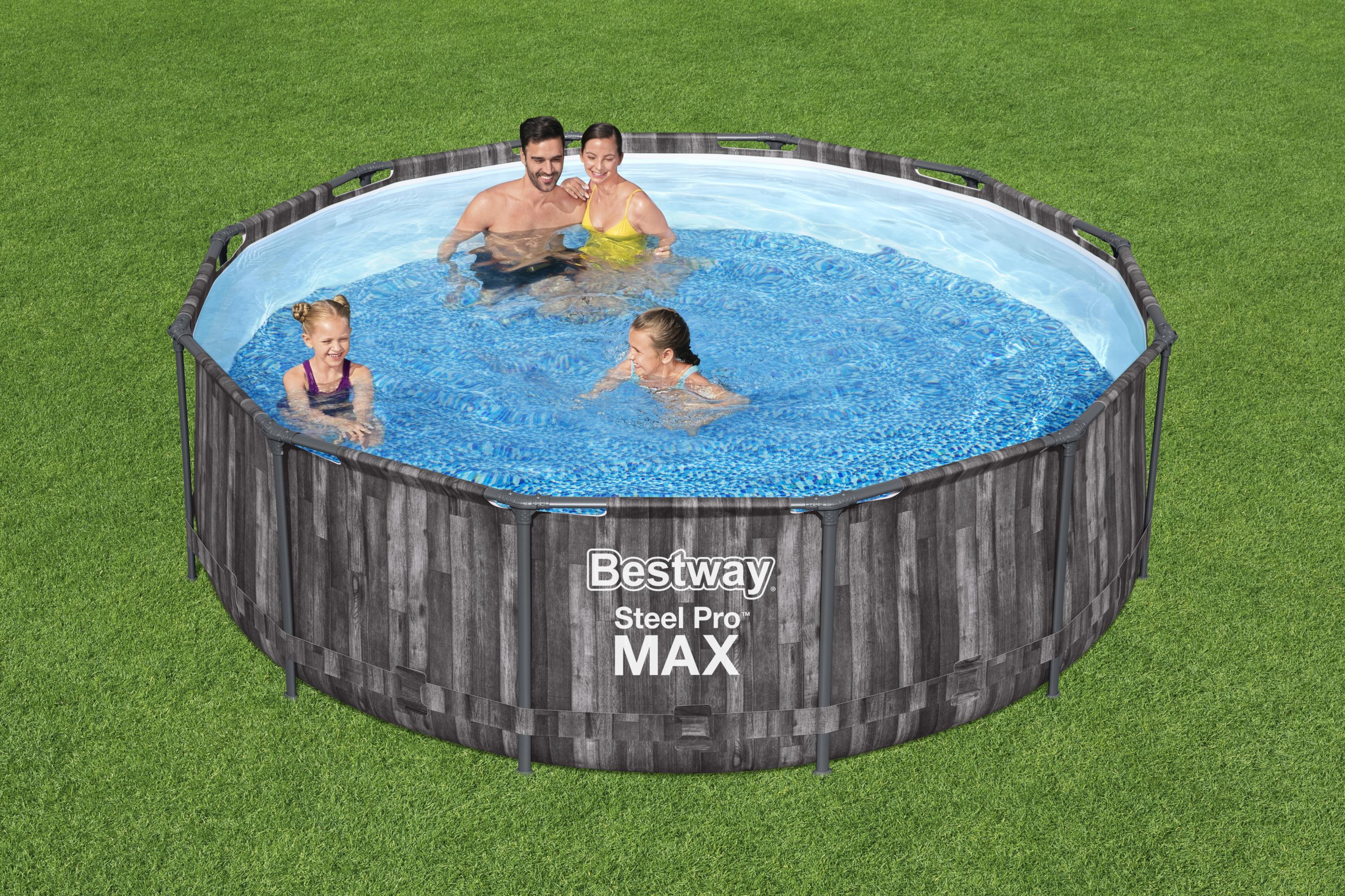 Piscina con struttura rotonda effetto legno Steel Pro MAX 366x100 cm Bestway 5614X