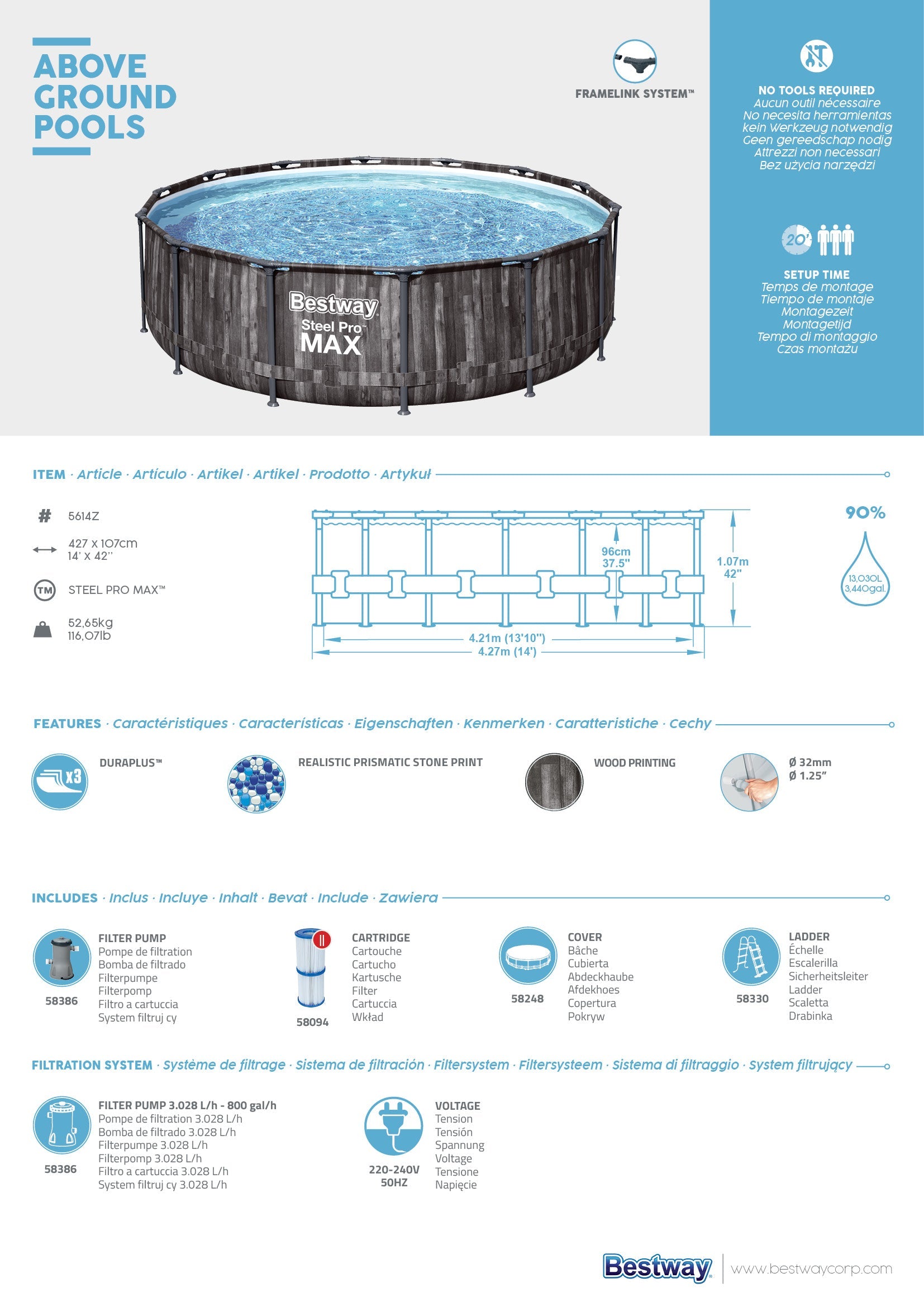 Piscina con struttura rotonda Steel Pro MAX 427x107 cm Bestway 5614Z