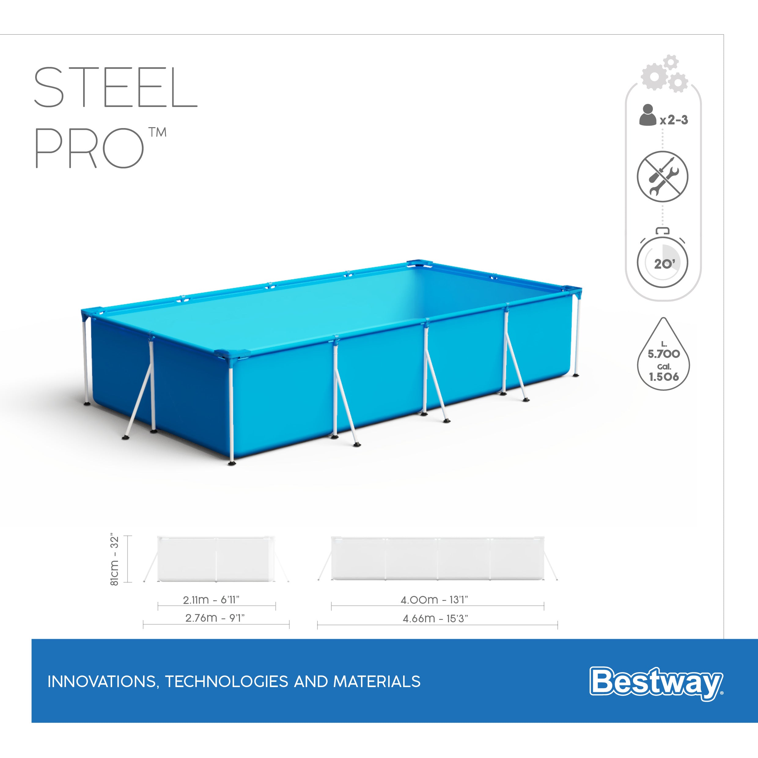Piscina rettangolare Steel Pro 400x211x81cm Bestway 56424