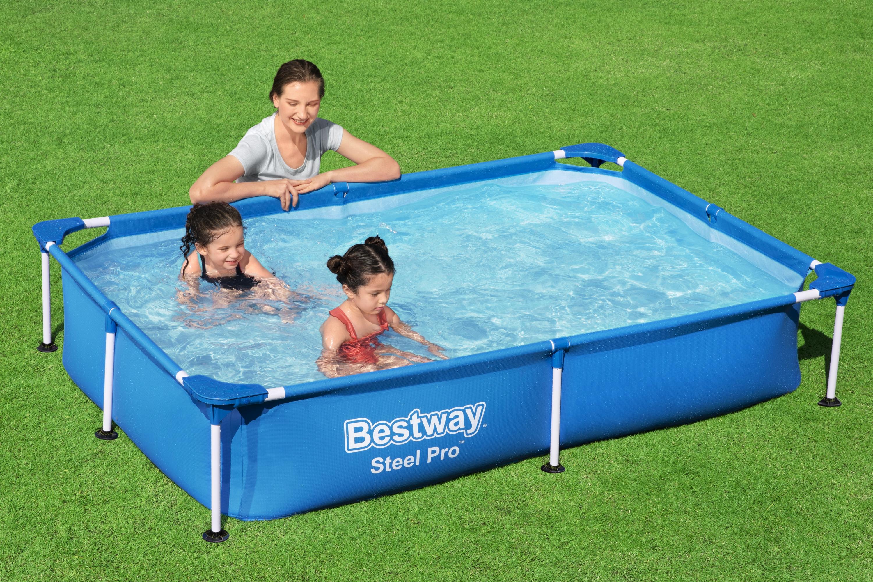 Piscina bassa rettangolare per bambini 221x150xh43 cm Steel Pro Frame Bestway 56401
