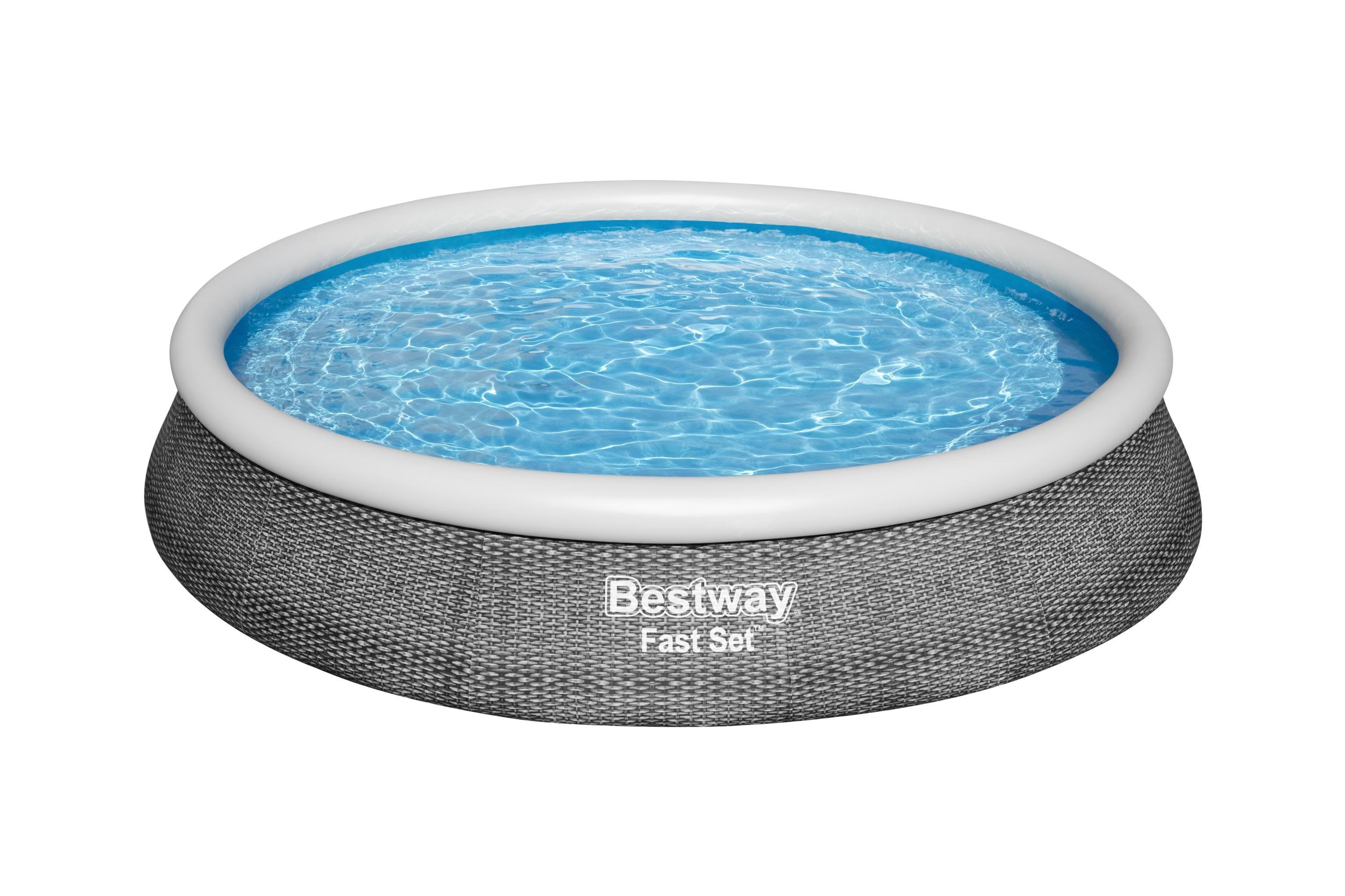 Piscina con Anello Tonda Autoportante 396x84 cm Rattan Grigio fast set Bestway 57376