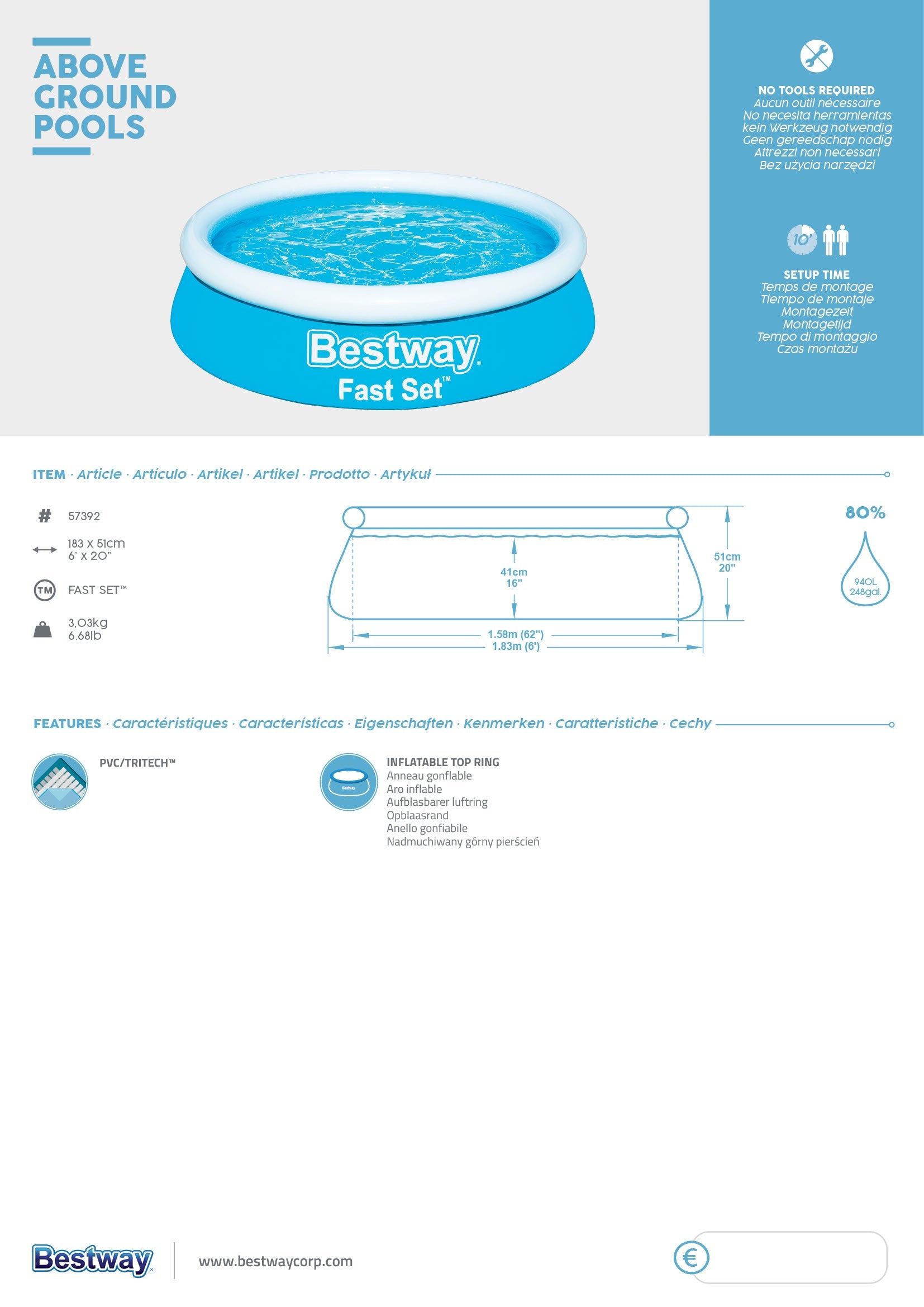 Piscina tonda autoportante con anello fast set Bestway 57392