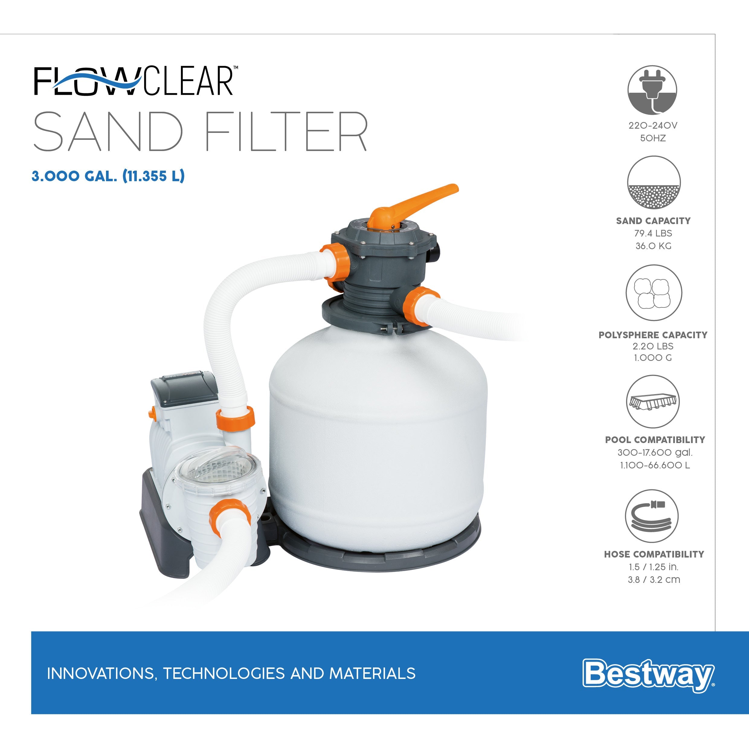 Pompa Filtro a Sabbia depuratore monoblocco per piscine 11355 lt per ora Bestway 58486