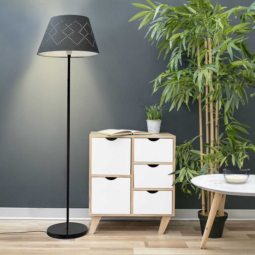 Lampada piantana base satinata nera paralume nero h 138 cm Sibilla