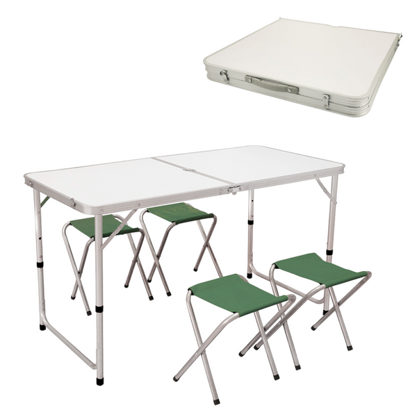 Kit da campeggio tavolo con 4 sgabelli chiudibili in alluminio set valigetta Pic-Quick