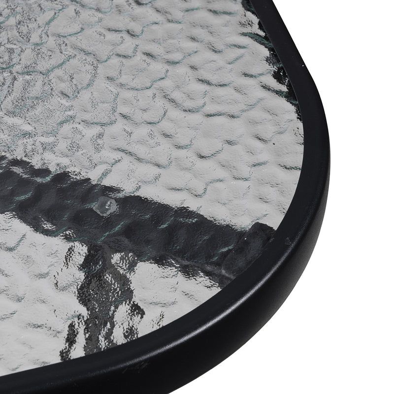 Tavolo da esterno 150x90 cm in acciaio al carbonio top in vetro temperato effetto martellato nero Est