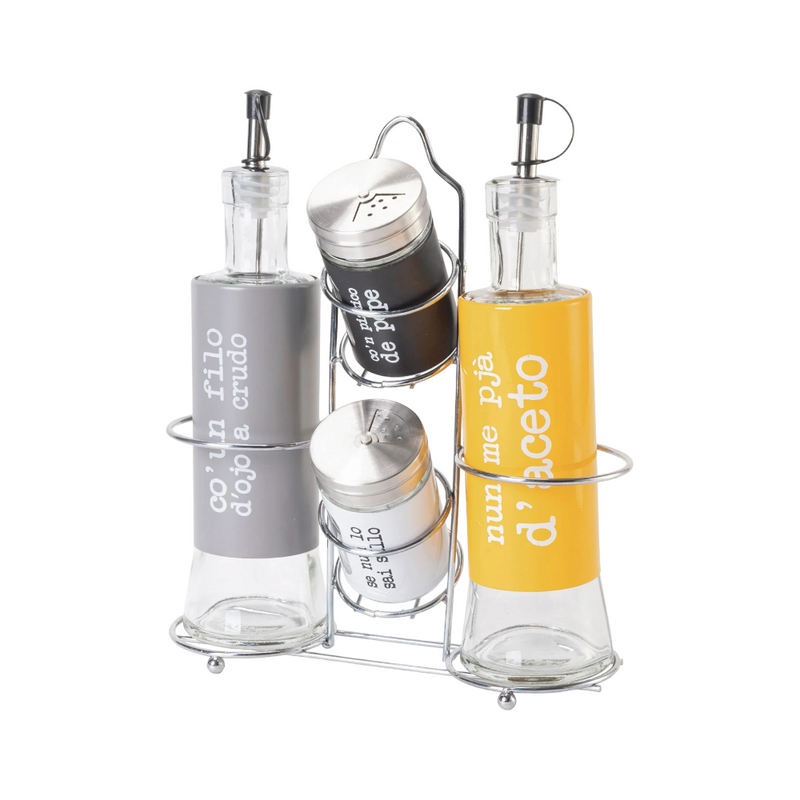 Menage 5-piece glass and metal vinegar jar with SPQR stand