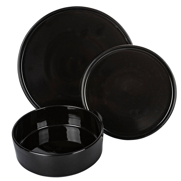 Servizio piatti 12 pezzi in gres porcellanato nero per 4 posti a tavola Gourmet Black