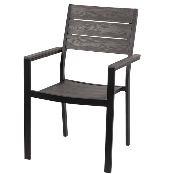 Sedia in alluminio da esterno con seduta e schienale a doghe effetto legno Napoli