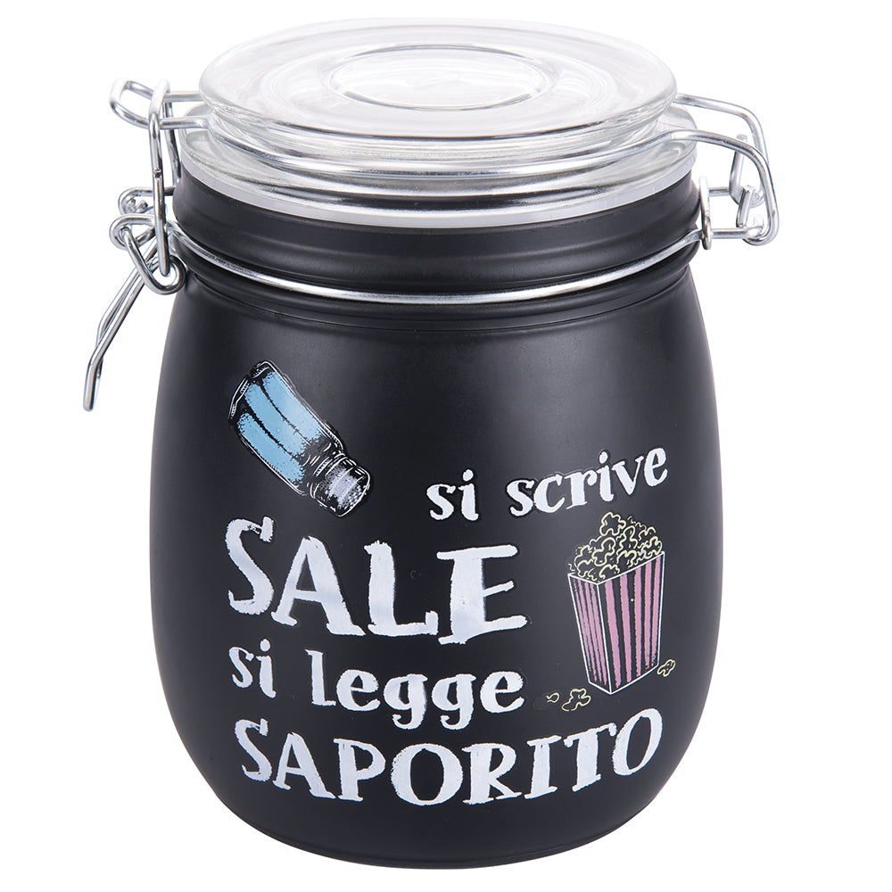 Set 6 barattoli da cucina 800 ml in vetro nero satinato con decorazione scritta Si scrive