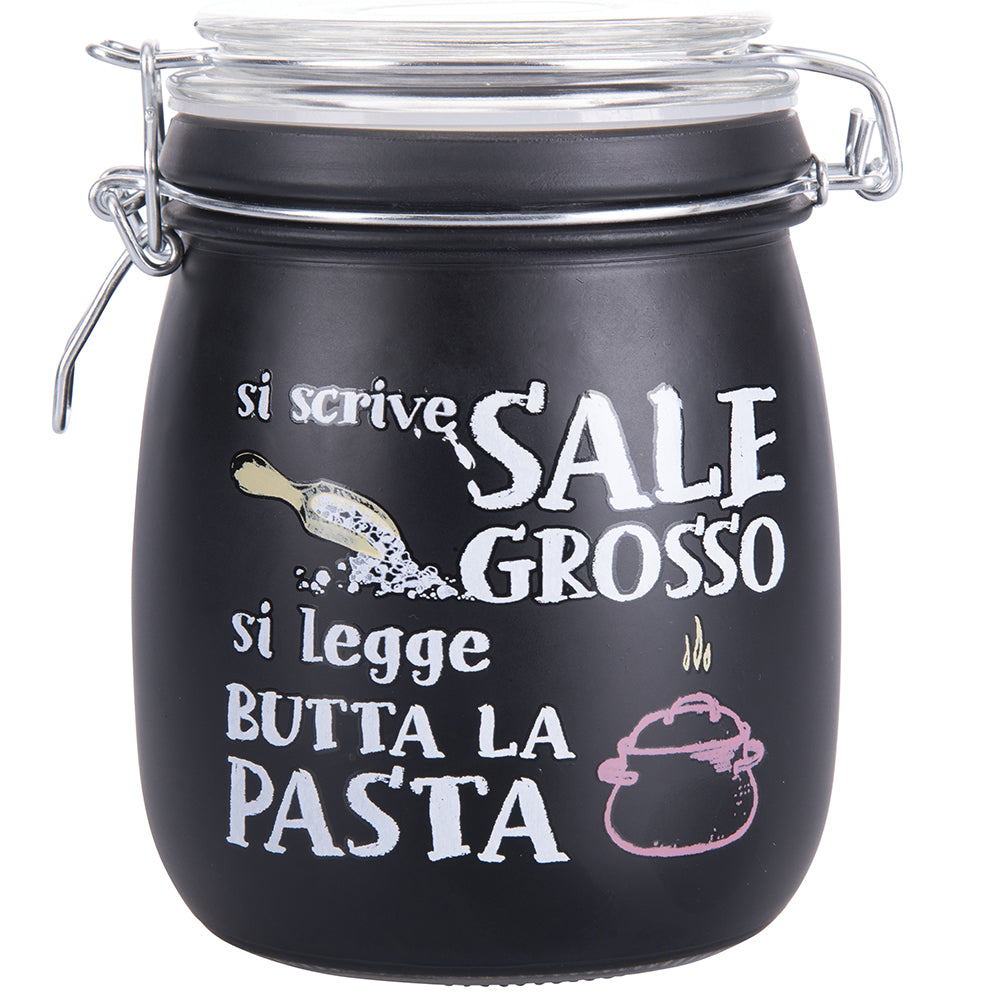 Set 6 barattoli da cucina 800 ml in vetro nero satinato con decorazione scritta Si scrive