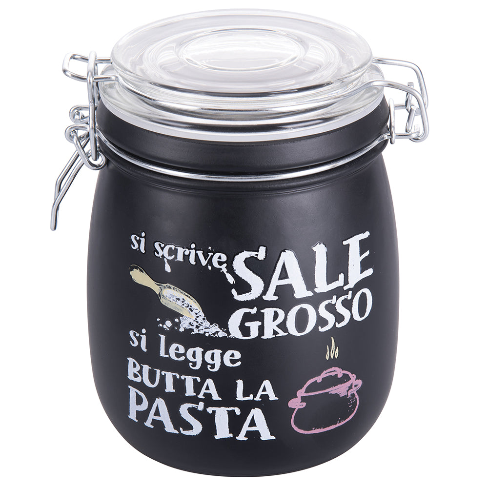 Set 6 barattoli da cucina 800 ml in vetro nero satinato con decorazione scritta Si scrive