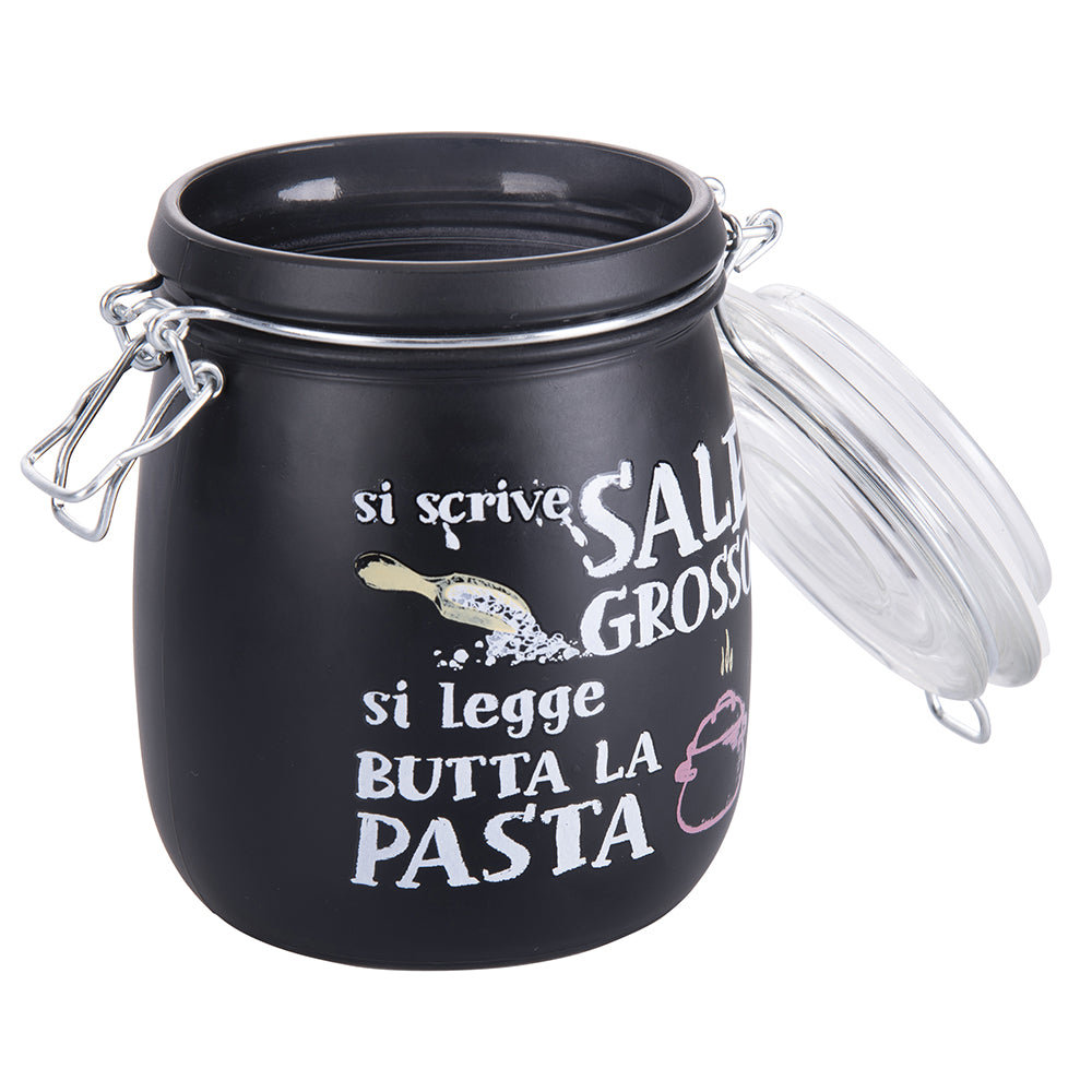 Set 6 barattoli da cucina 800 ml in vetro nero satinato con decorazione scritta Si scrive