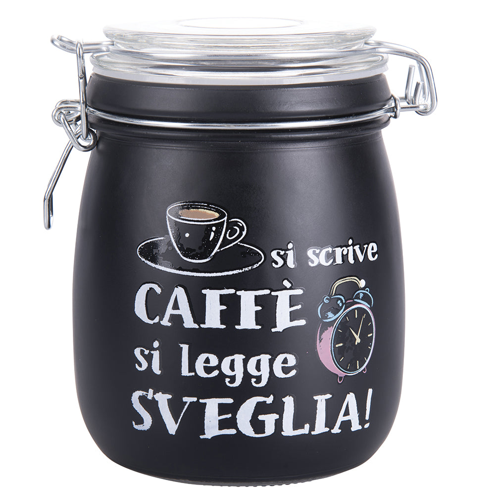 Set 6 barattoli da cucina 800 ml in vetro nero satinato con decorazione scritta Si scrive