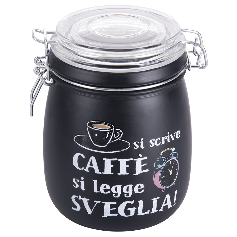 Set 6 barattoli da cucina 800 ml in vetro nero satinato con decorazione scritta Si scrive