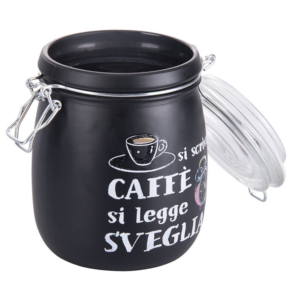 Set 6 barattoli da cucina 800 ml in vetro nero satinato con decorazione scritta Si scrive