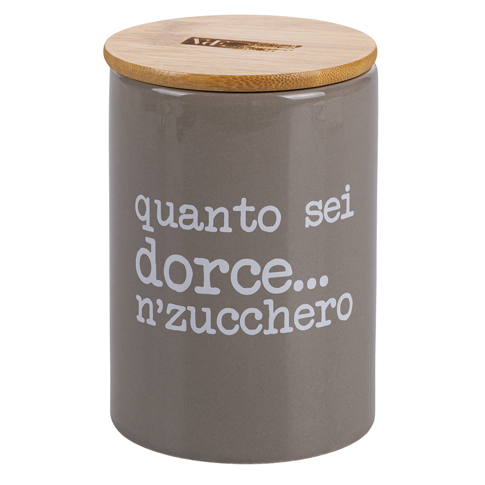 Barattolo per zucchero 850 ml ceramica coperchio bamboo sigillato decorazione romanesco cucina elegante