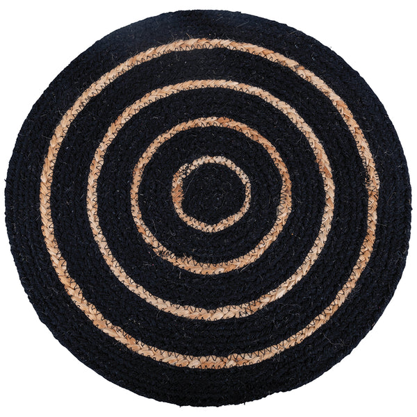 Tovaglietta tonda nera in cotone dettagli a spirale in juta  38 cm Natural