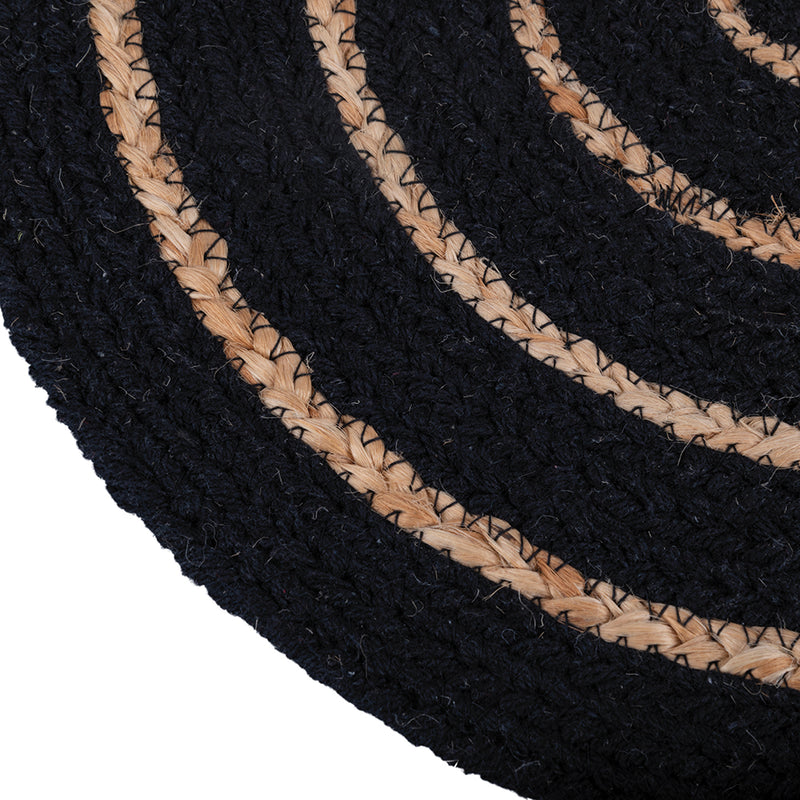 Tovaglietta tonda nera in cotone dettagli a spirale in juta  38 cm Natural