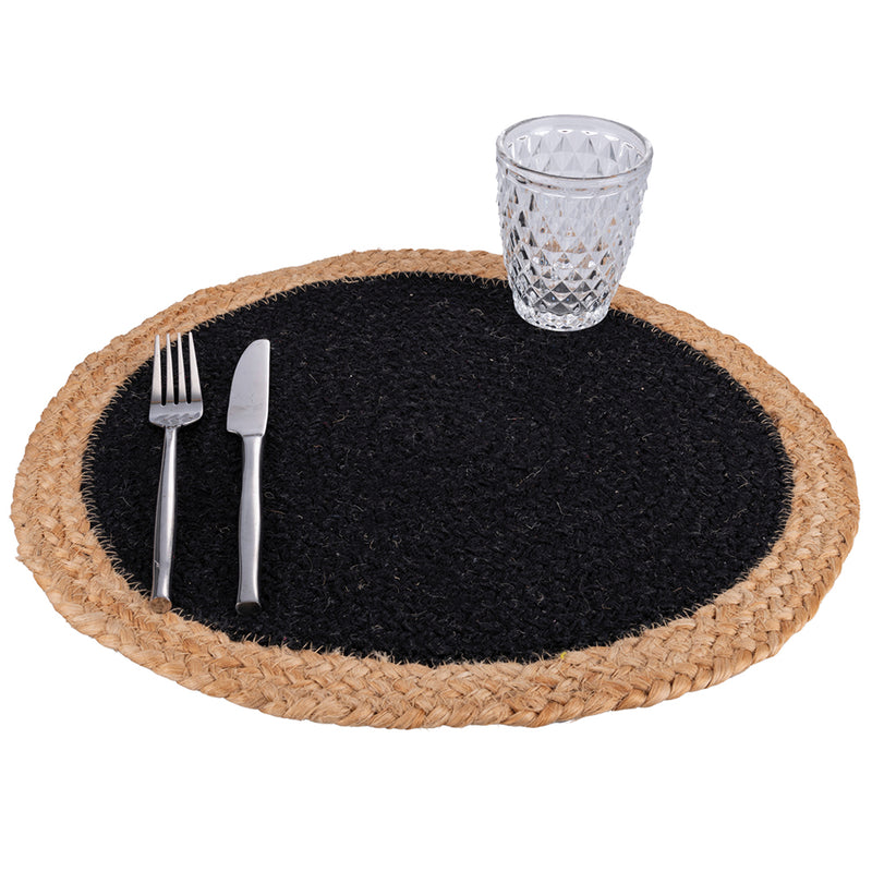 Tovaglietta tonda nera in cotone brodo in juta  38 cm Natural