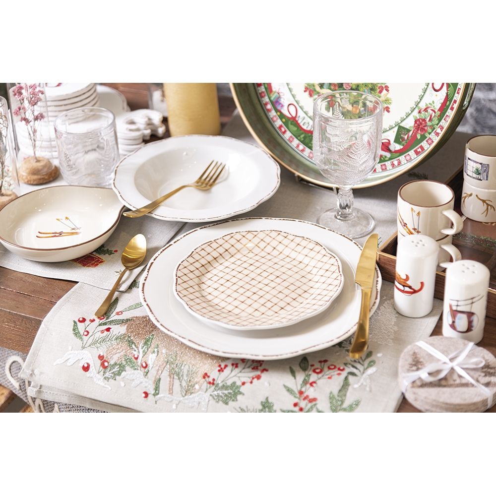 tazzina caffe natalizia 90 ml in new bone china colore bianco con fantasie tartan lavabile lavastoviglie e microonde