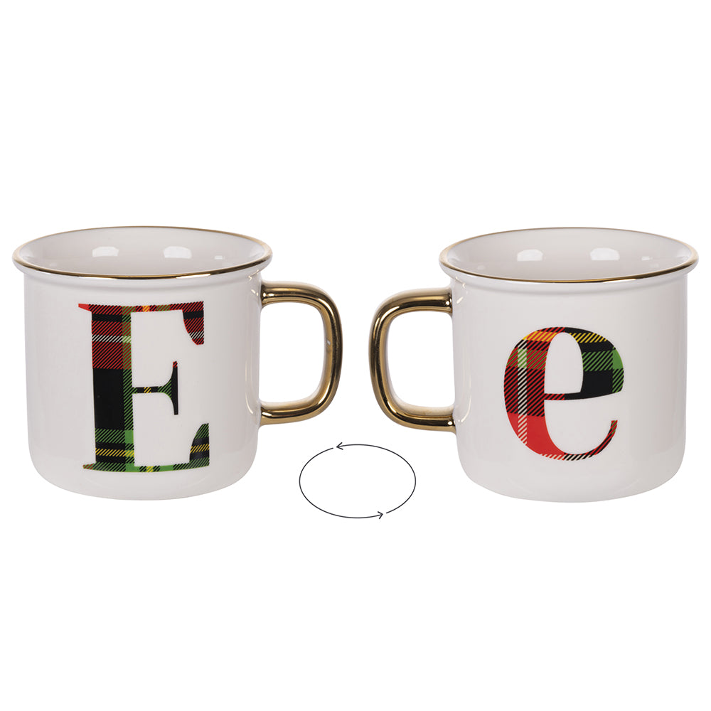 tazza 300 ml decorata new bone china stile scozzese tartan natalizio con lettera monogramma e lavaggio a mano