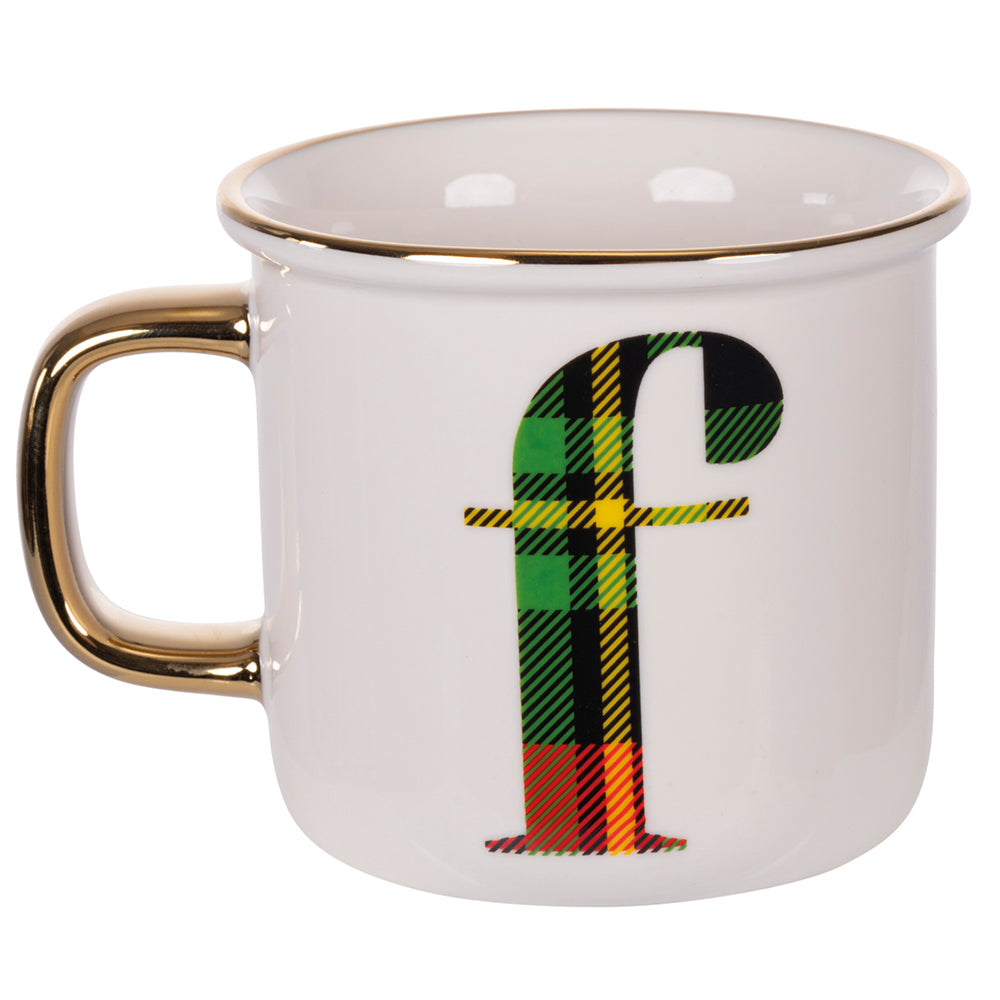 tazza monogram lettera f 300 ml elegante in new bone china con decoro tartan natalizio idea regalo personalizzabile